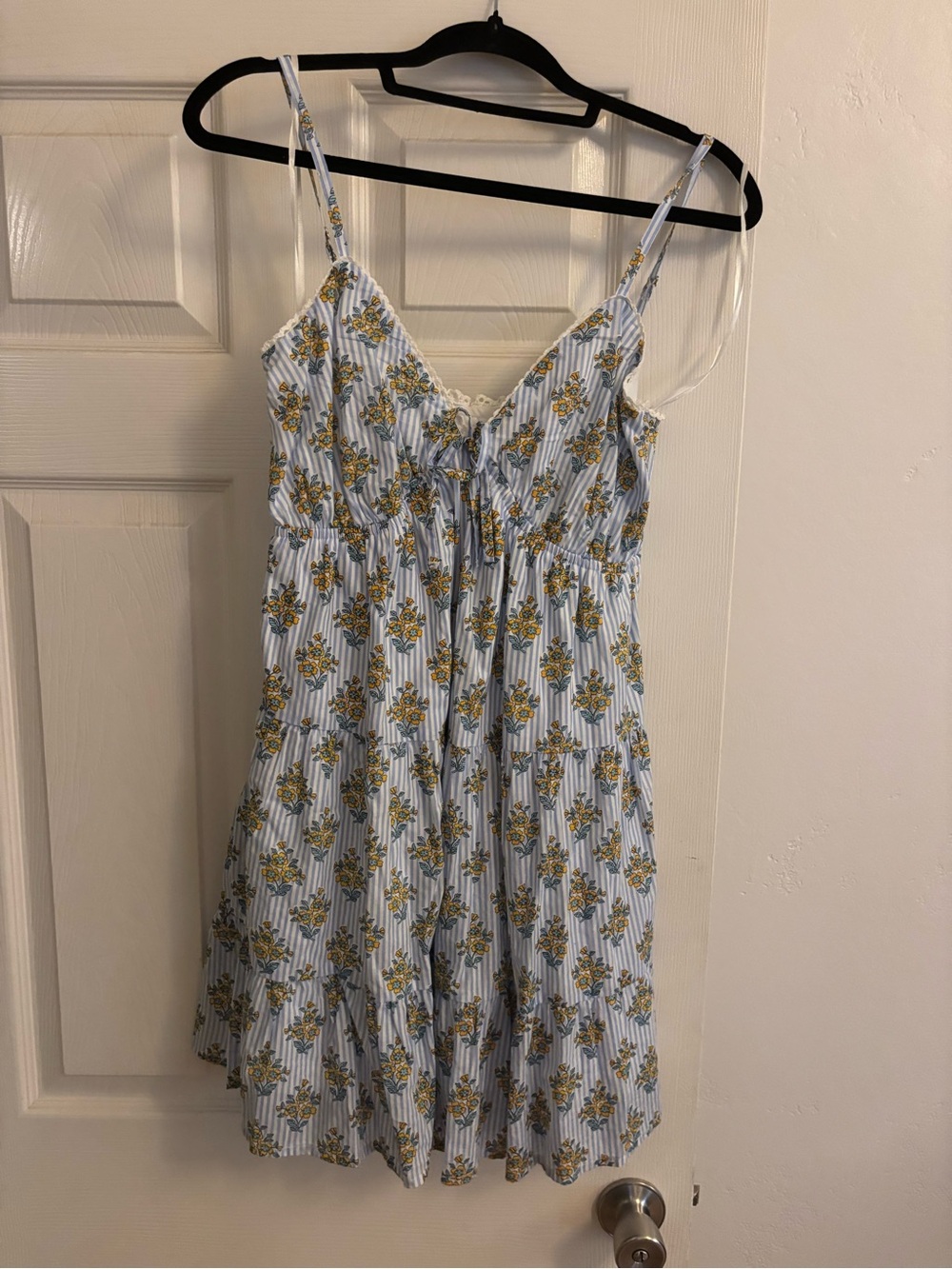 Japna Blue & Yellow Floral Striped Mini Dress